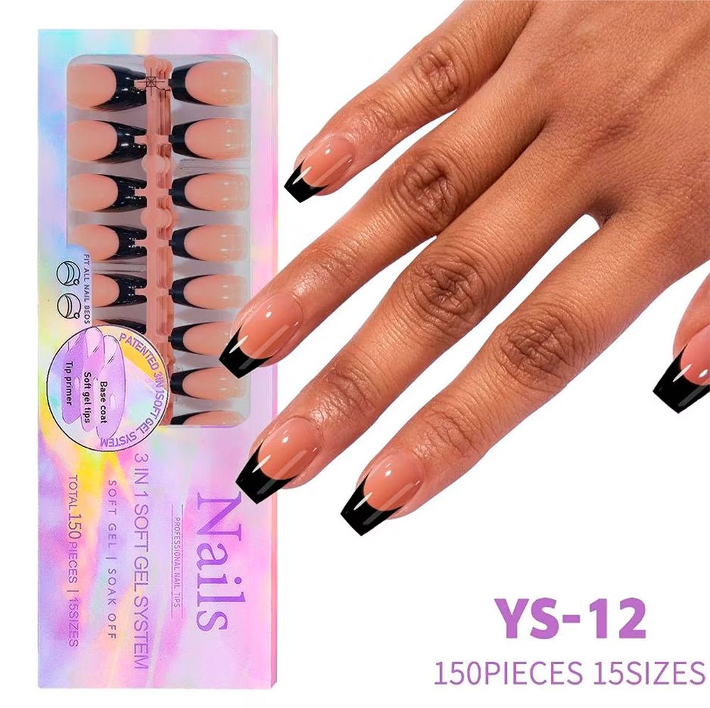 3 - in - 1 Coattips - French Nails Tips Full Cover Press on Nails - YS12 - DTK Nail Supply