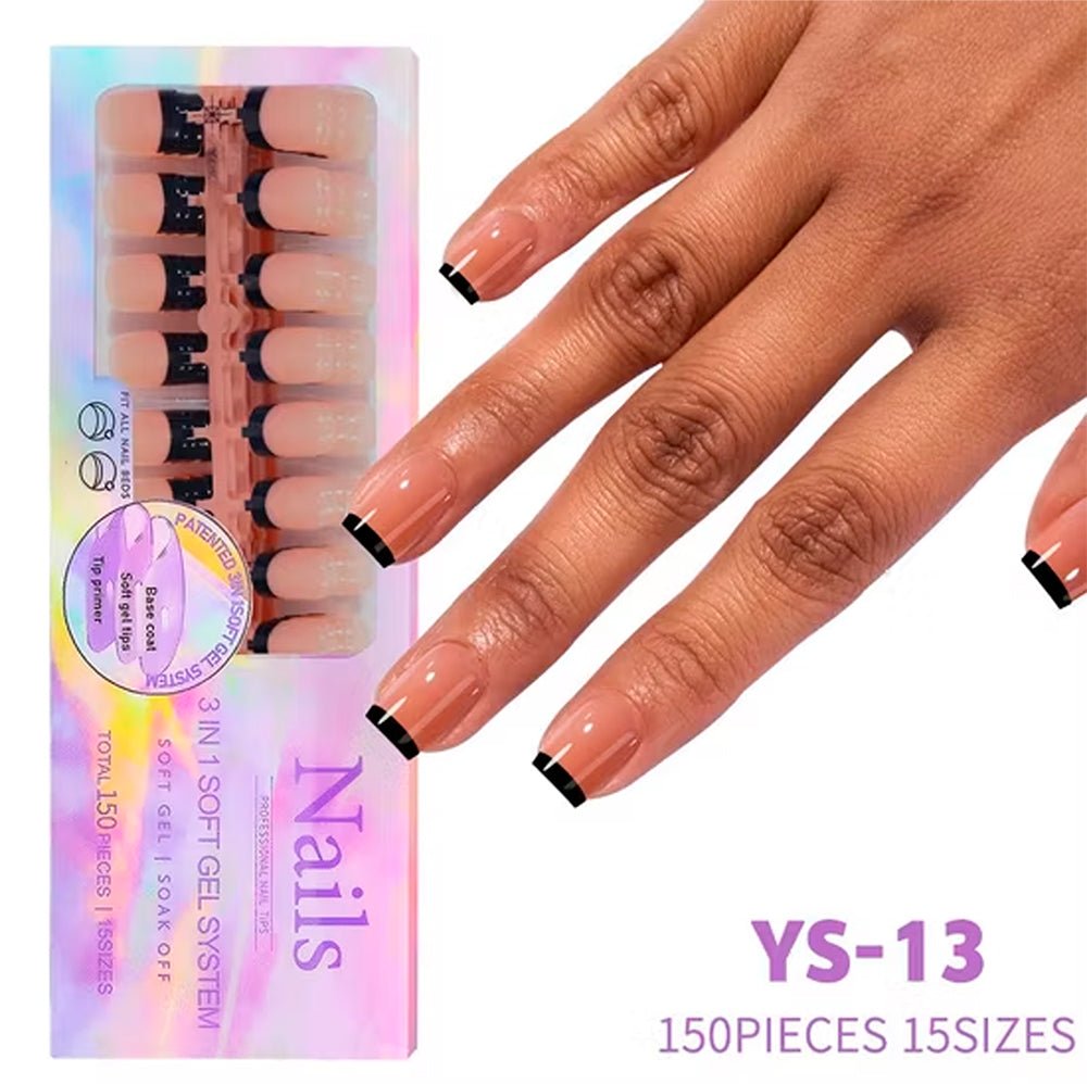 3 - in - 1 Coattips - French Nails Tips Full Cover Press on Nails - YS13 - DTK Nail Supply