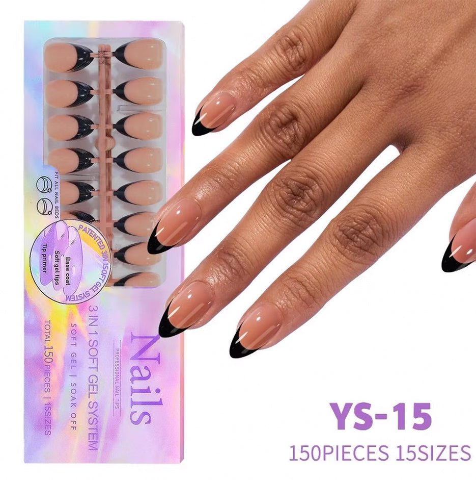 3 - in - 1 Coattips - French Nails Tips Full Cover Press on Nails - YS15 - DTK Nail Supply