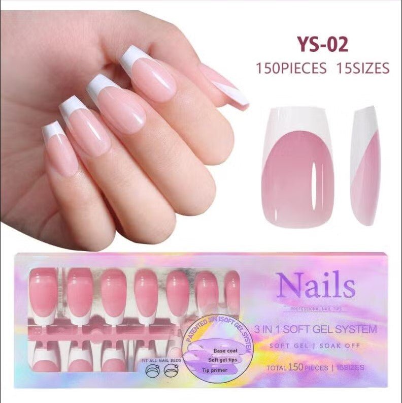 3 - in - 1 Coattips - French Nails Tips Full Cover Press on Nails - YS2 - DTK Nail Supply