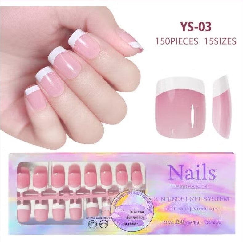 3 - in - 1 Coattips - French Nails Tips Full Cover Press on Nails - YS3 - DTK Nail Supply