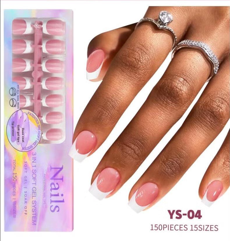 3 - in - 1 Coattips - French Nails Tips Full Cover Press on Nails - YS4 - DTK Nail Supply