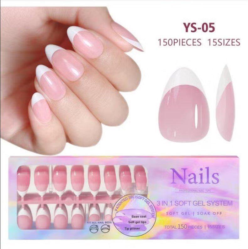 3 - in - 1 Coattips - French Nails Tips Full Cover Press on Nails - YS5 - DTK Nail Supply