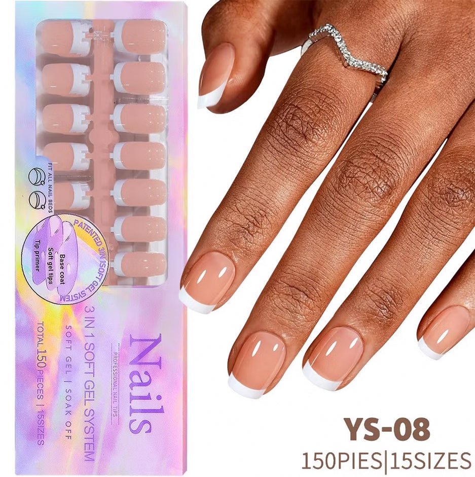 3 - in - 1 Coattips - French Nails Tips Full Cover Press on Nails - YS8 - DTK Nail Supply