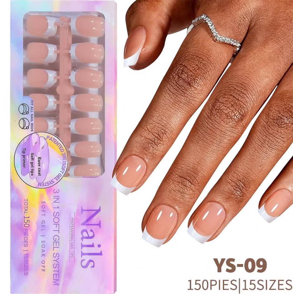 3 - in - 1 Coattips - French Nails Tips Full Cover Press on Nails - YS9 - DTK Nail Supply