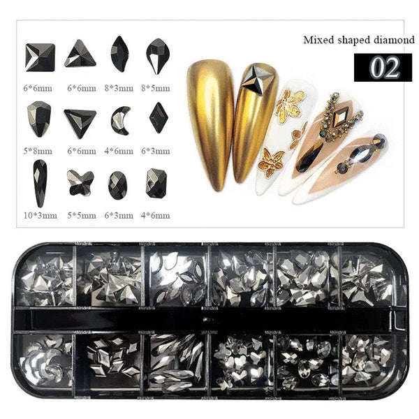 12 Grids Flatback Rhinestones RB-18 Mine Black