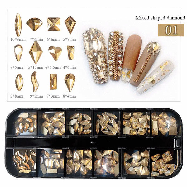 12 Grids Flatback Rhinestones RB-21 Mine Gold