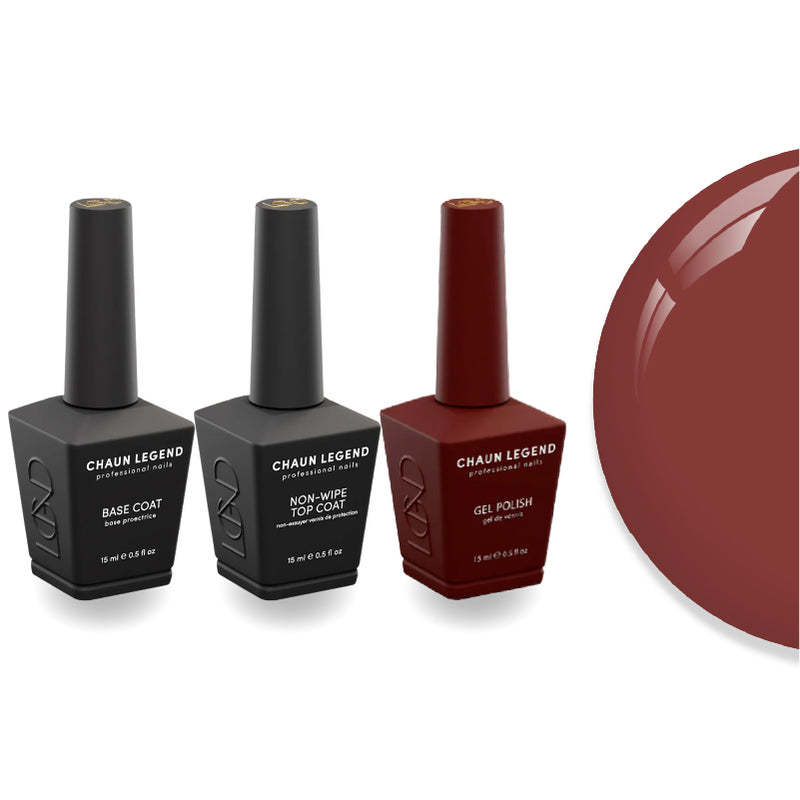 DTK Nail Supply - Authentic CHAUN LEGEND Non-Wipe Top Coat - Base Coat Duo - LG5207 Ryana's Red Kiss for wholesale salon use
