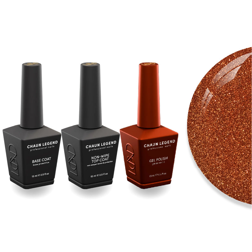 DTK Nail Supply - Authentic CHAUN LEGEND Non-Wipe Top Coat - Base Coat Duo - LG5209 Copper Crush for wholesale salon use