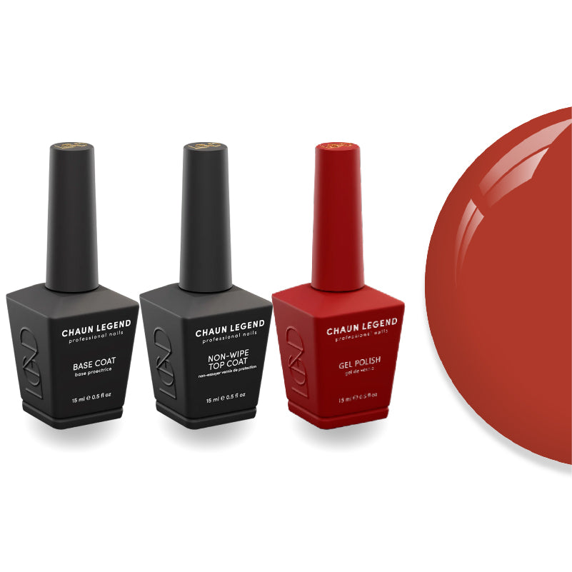 DTK Nail Supply - Authentic CHAUN LEGEND Non-Wipe Top Coat - Base Coat Duo - LG5213 Koko Red for wholesale salon use