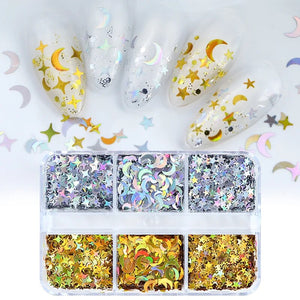  6 Grids of Holographic Sequins - #13 Moon Stars by OTHER sold by DTK Nail Supply