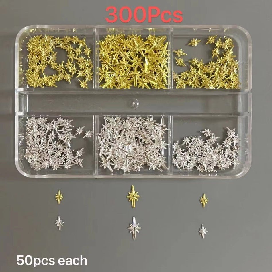 6 grid/box Mixed Alloy Nail Art Accessories - Stars - DTK Nail Supply