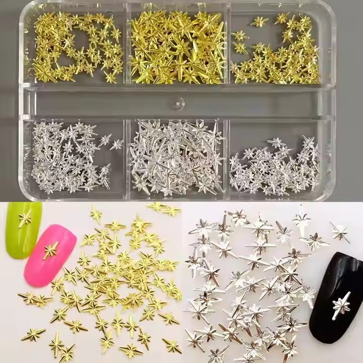 6 grid/box Mixed Alloy Nail Art Accessories - Stars - DTK Nail Supply