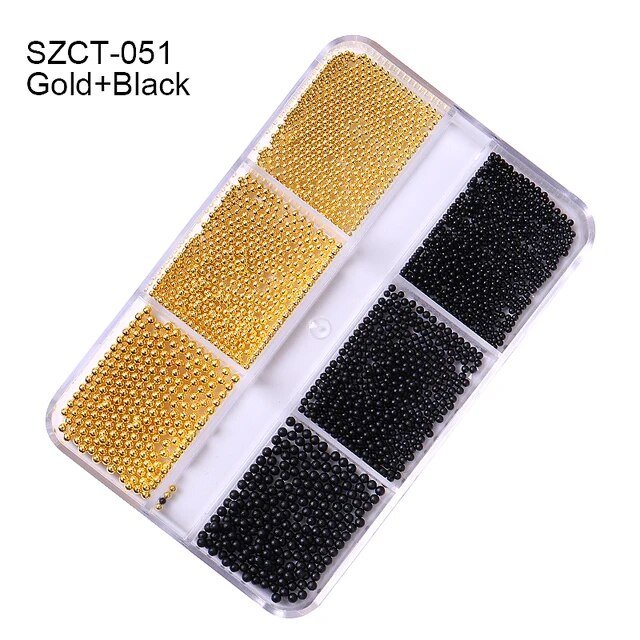 6 Grids of Ball Beads - SZCT 051 - Gold/Black - DTK Nail Supply