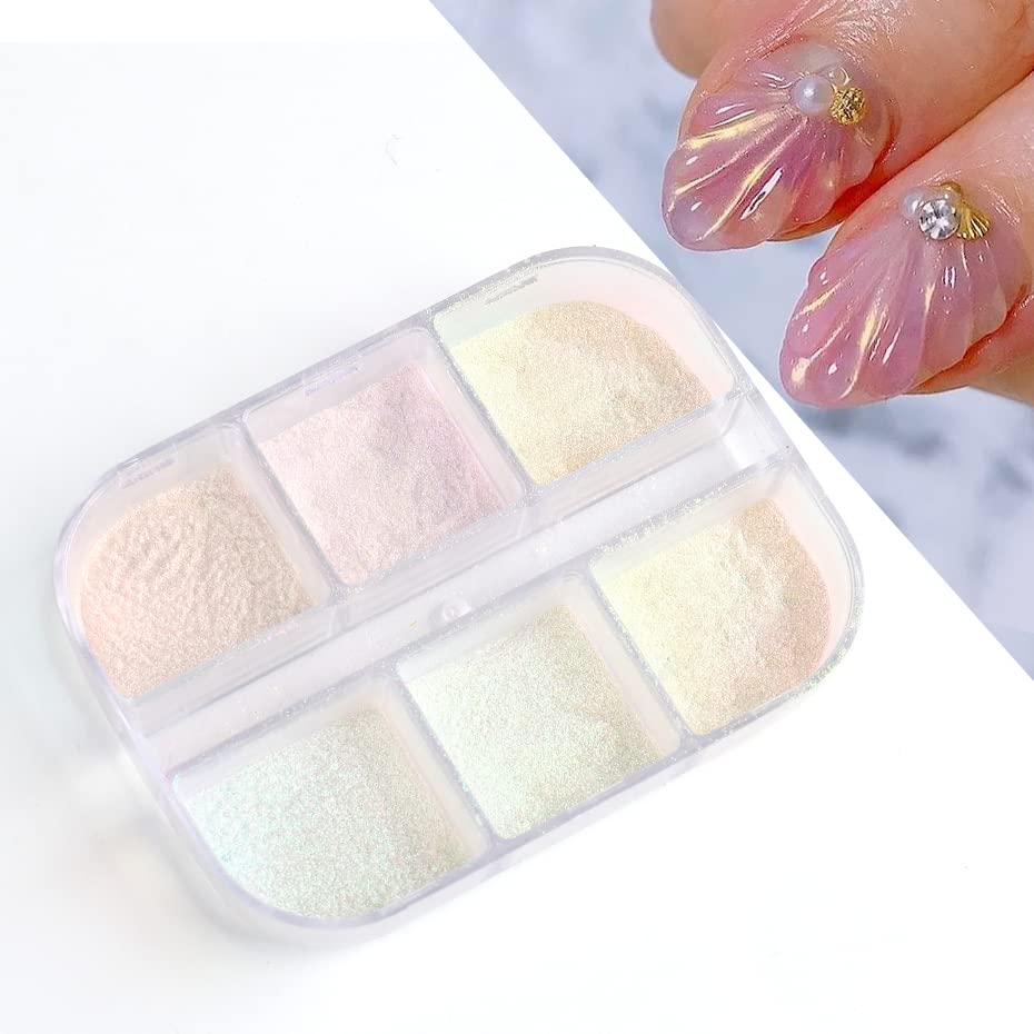 6 Grids of Chrome Powder - 1909 - 12 - 2 - Aurora Pearl - DTK Nail Supply