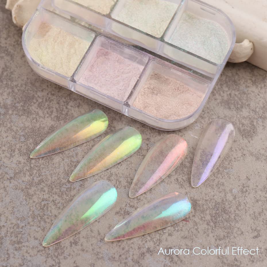 6 Grids of Chrome Powder - 1909 - 12 - 2 - Aurora Pearl - DTK Nail Supply