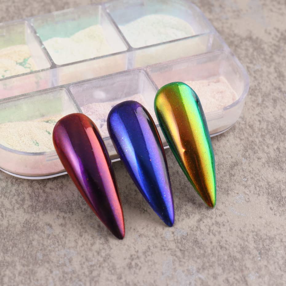 6 Grids of Chrome Powder - 1909 - 12 - 2 - Aurora Pearl - DTK Nail Supply