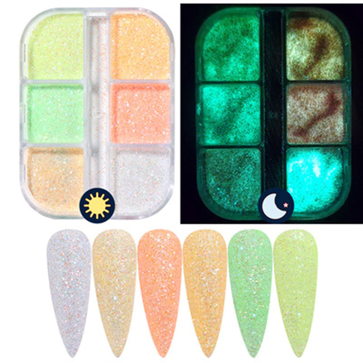 6 Grids of Glow in the Dark Glitter - 1909 - 24 - 1 - Summer - DTK Nail Supply