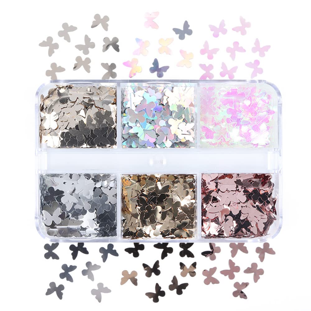 6 Grids of Holographic Sequins - 1 Butterfly - DTK Nail Supply