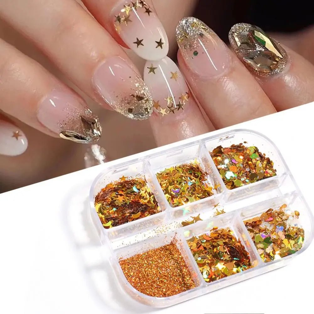 6 Grids of Holographic Sequins - 1909 - 02 - 15 Gold Sparkle - DTK Nail Supply