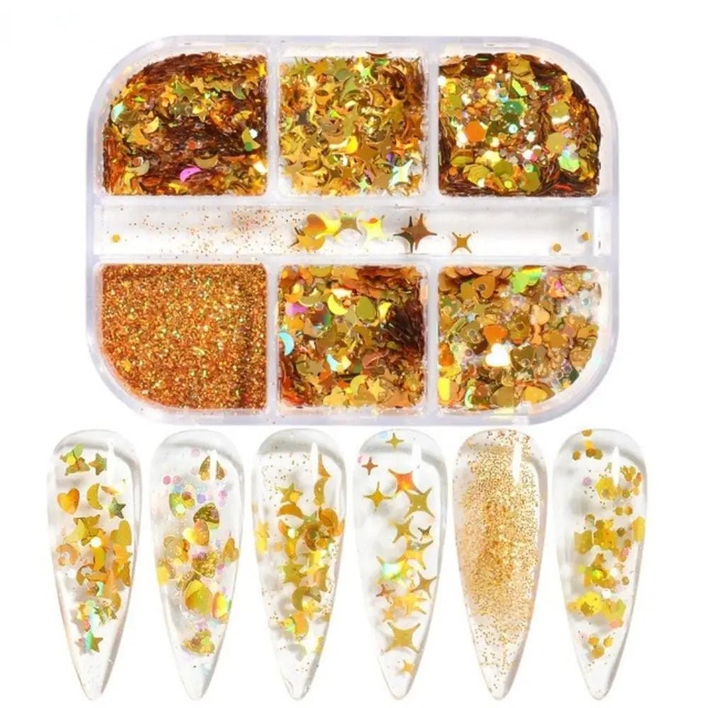 6 Grids of Holographic Sequins - 1909 - 02 - 15 Gold Sparkle - DTK Nail Supply