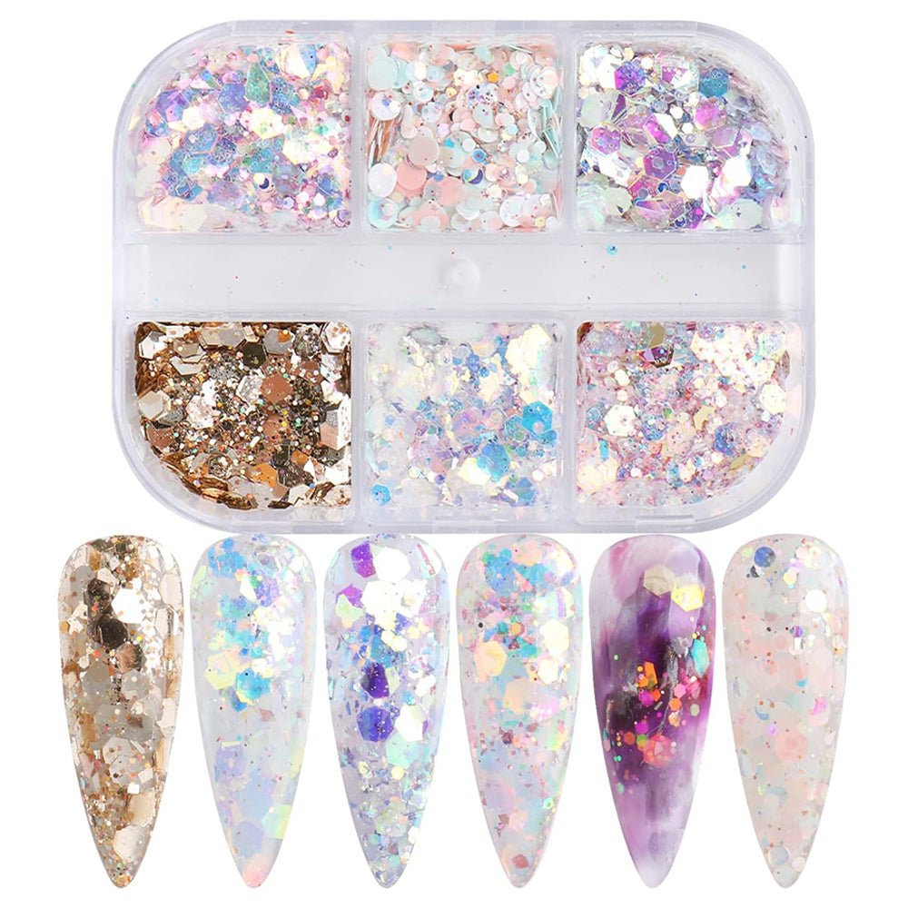 6 Grids of Holographic Sequins - 1909 - 05 - 11 - Seashell - DTK Nail Supply