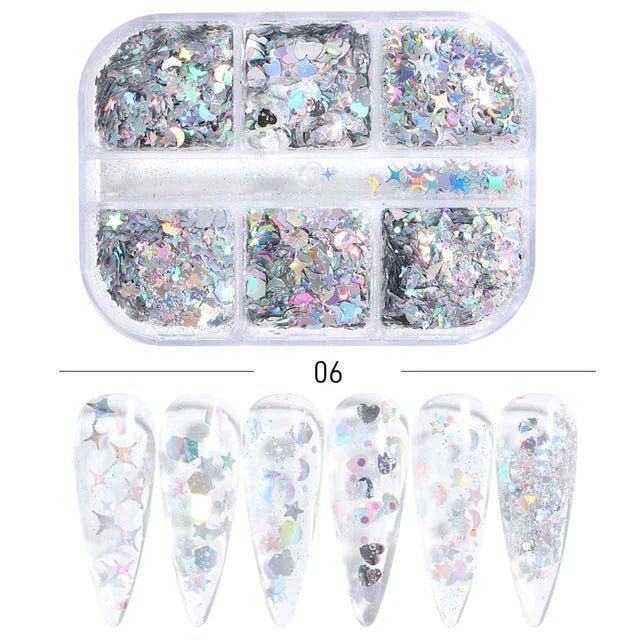 6 Grids of Holographic Sequins - 1909 - 06 - 14 Silver Sparkle - DTK Nail Supply