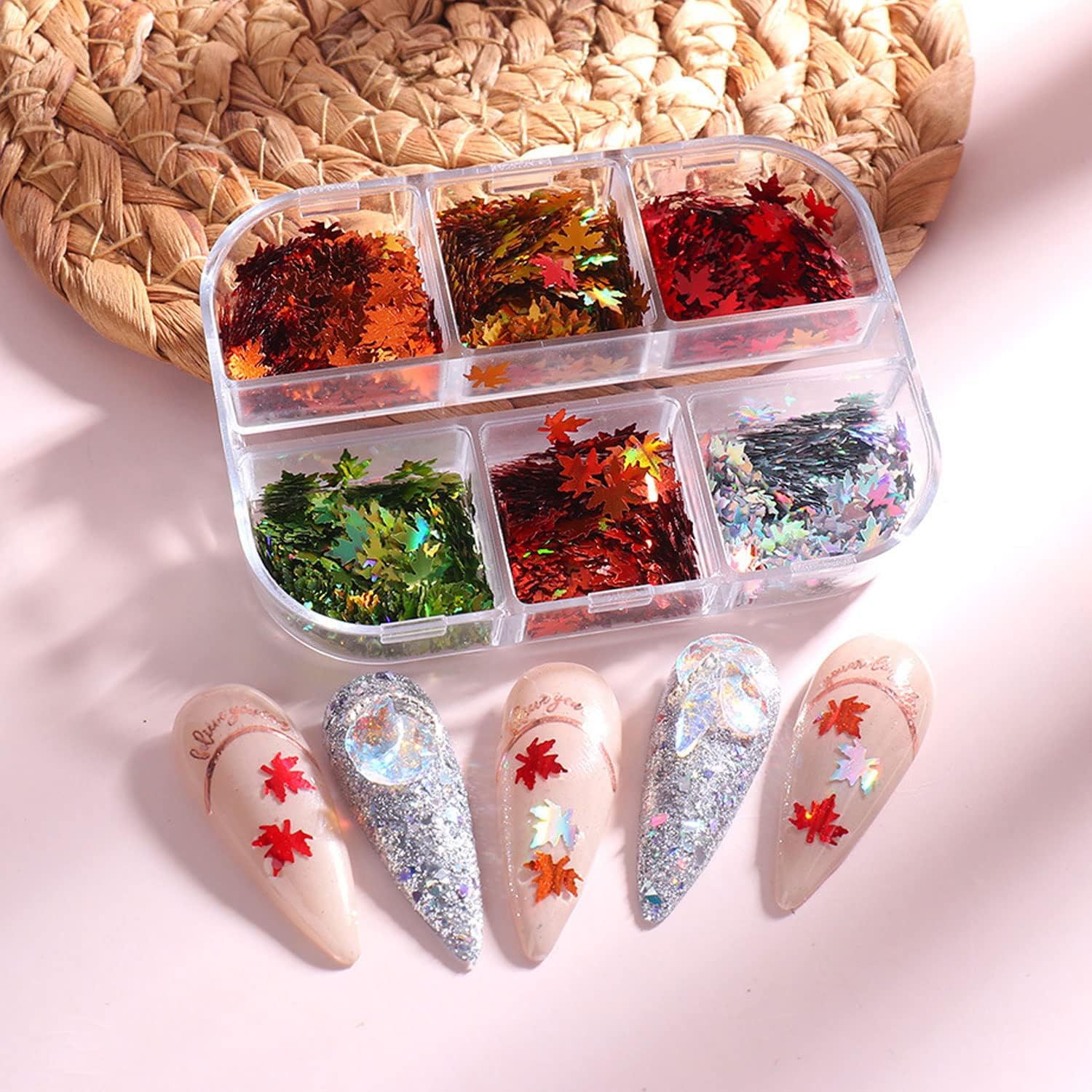 6 Grids of Holographic Sequins - 1909 - 26 - 30 Fall Leaves - DTK Nail Supply