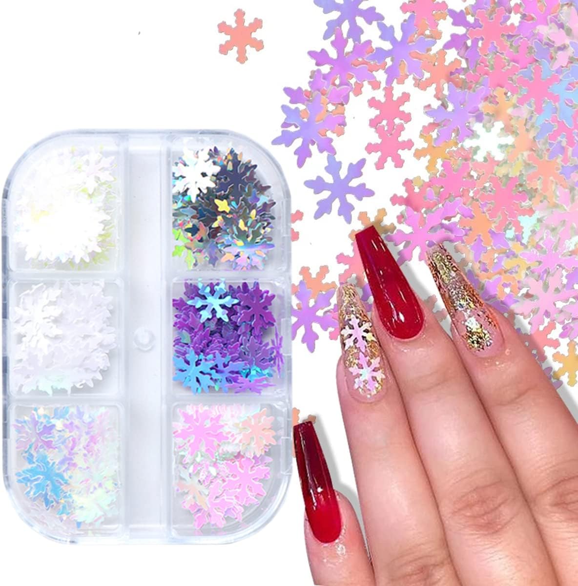 6 Grids of Holographic Sequins - 1909 - 27 - 27 Snowflakes - DTK Nail Supply