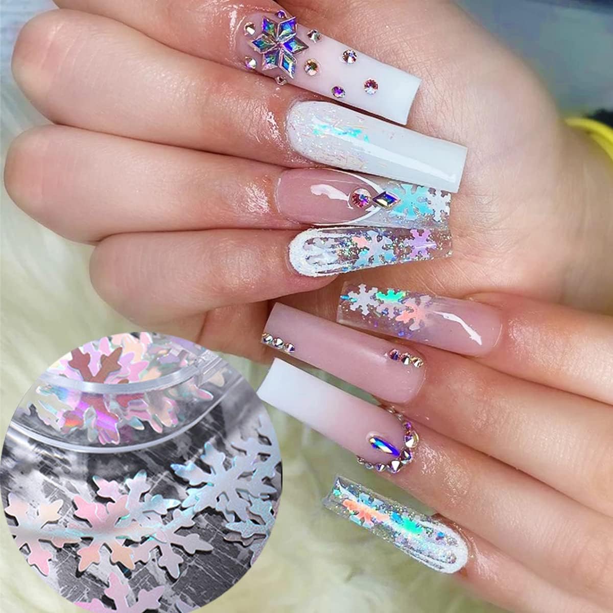6 Grids of Holographic Sequins - 1909 - 27 - 27 Snowflakes - DTK Nail Supply