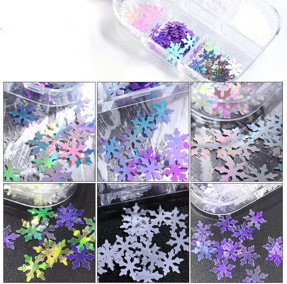 6 Grids of Holographic Sequins - 1909 - 27 - 27 Snowflakes - DTK Nail Supply
