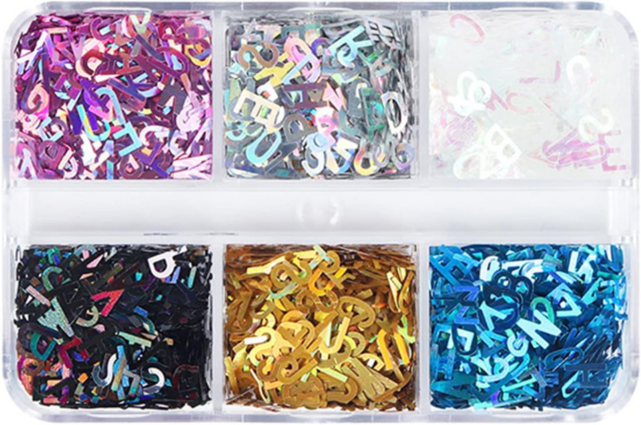 6 Grids of Holographic Sequins - 21 Letters - DTK Nail Supply