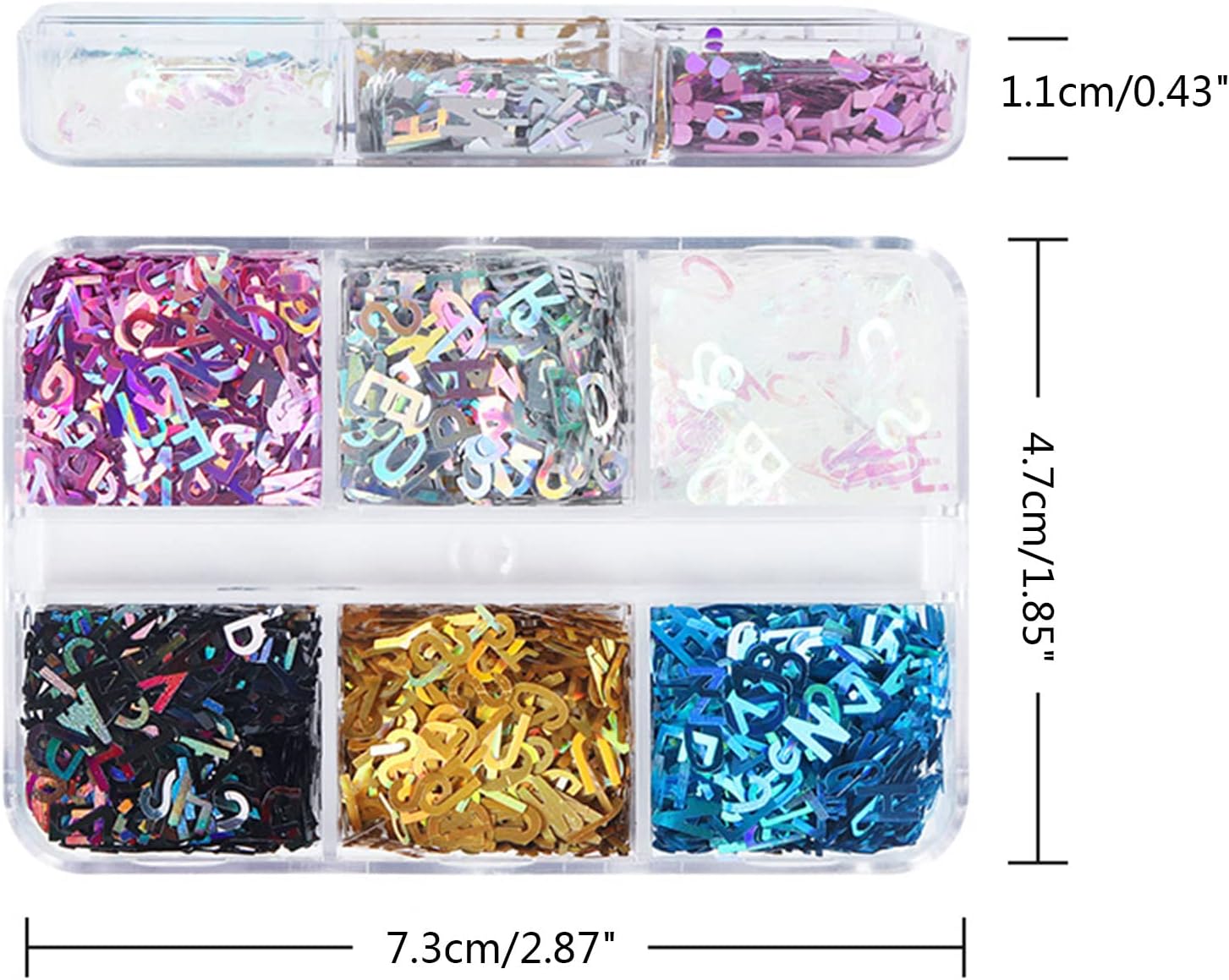 6 Grids of Holographic Sequins - 21 Letters - DTK Nail Supply