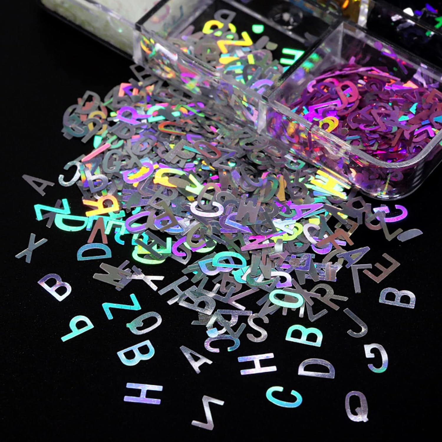 6 Grids of Holographic Sequins - 21 Letters - DTK Nail Supply