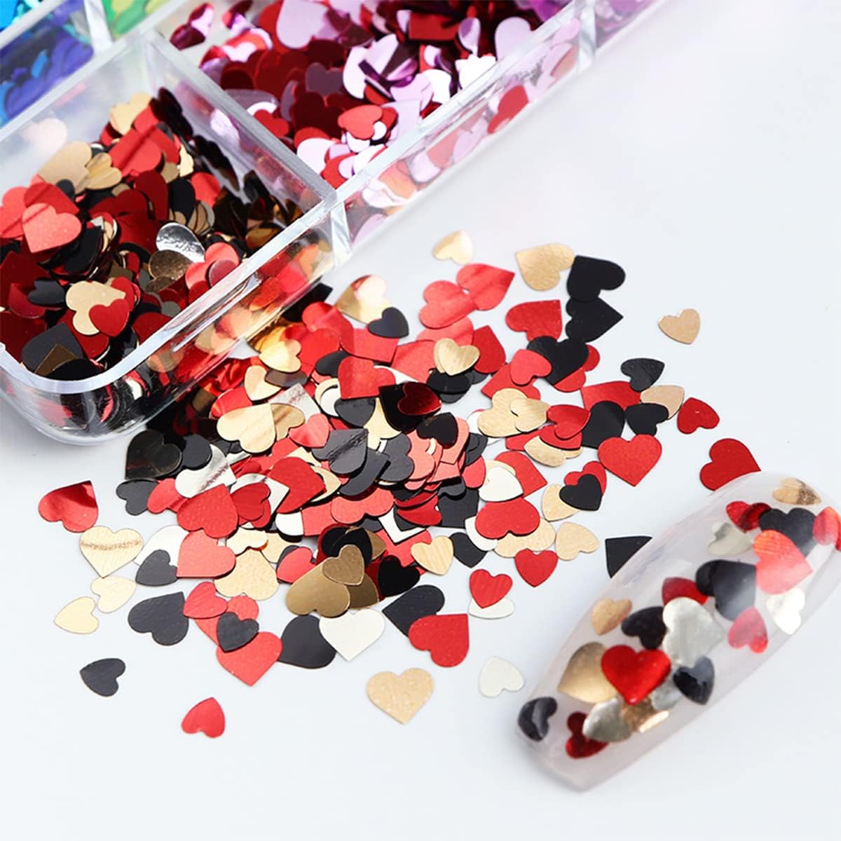 6 Grids of Holographic Sequins - 22 Mixed Hearts - DTK Nail Supply
