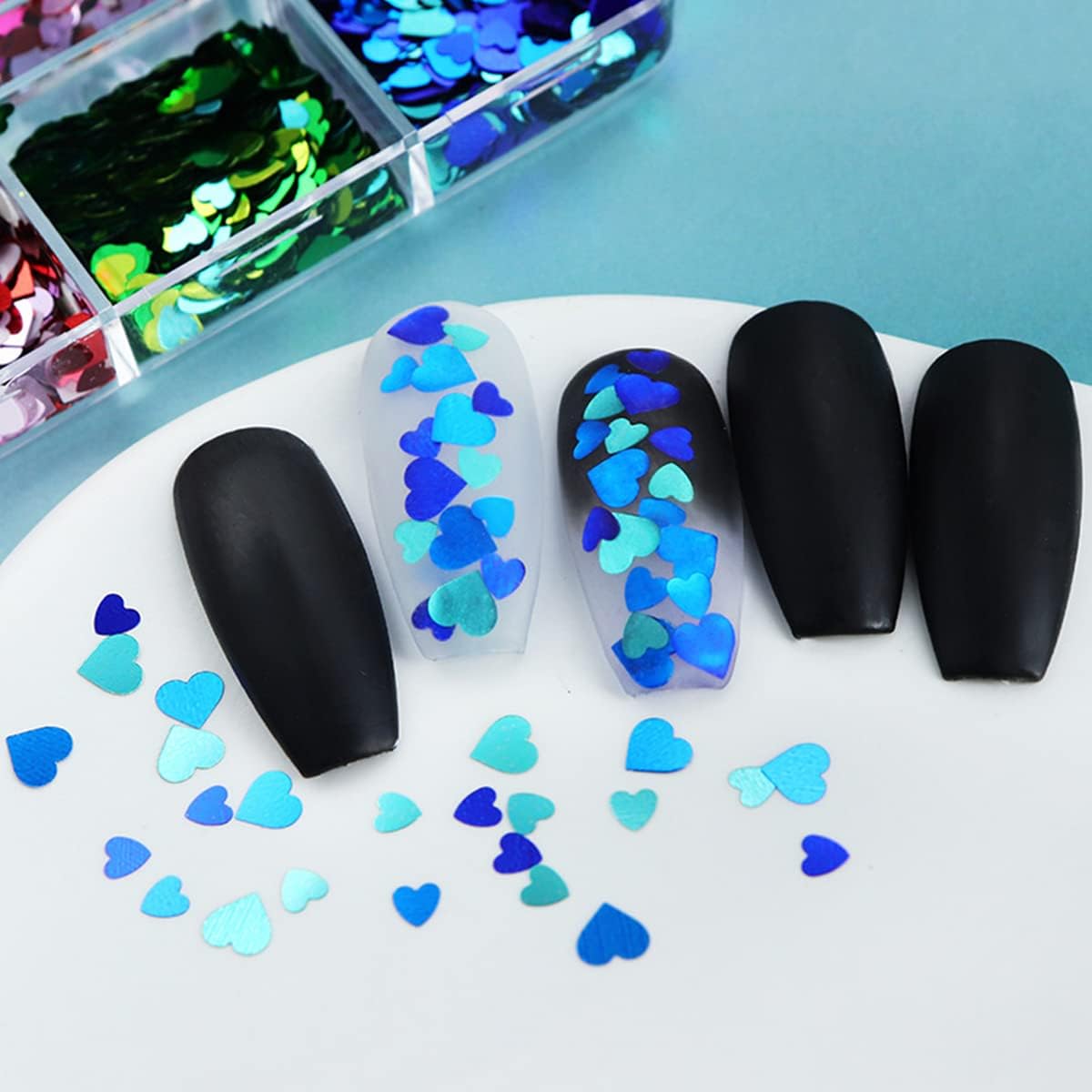 6 Grids of Holographic Sequins - 22 Mixed Hearts - DTK Nail Supply