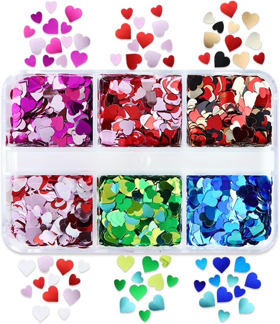6 Grids of Holographic Sequins - 22 Mixed Hearts - DTK Nail Supply