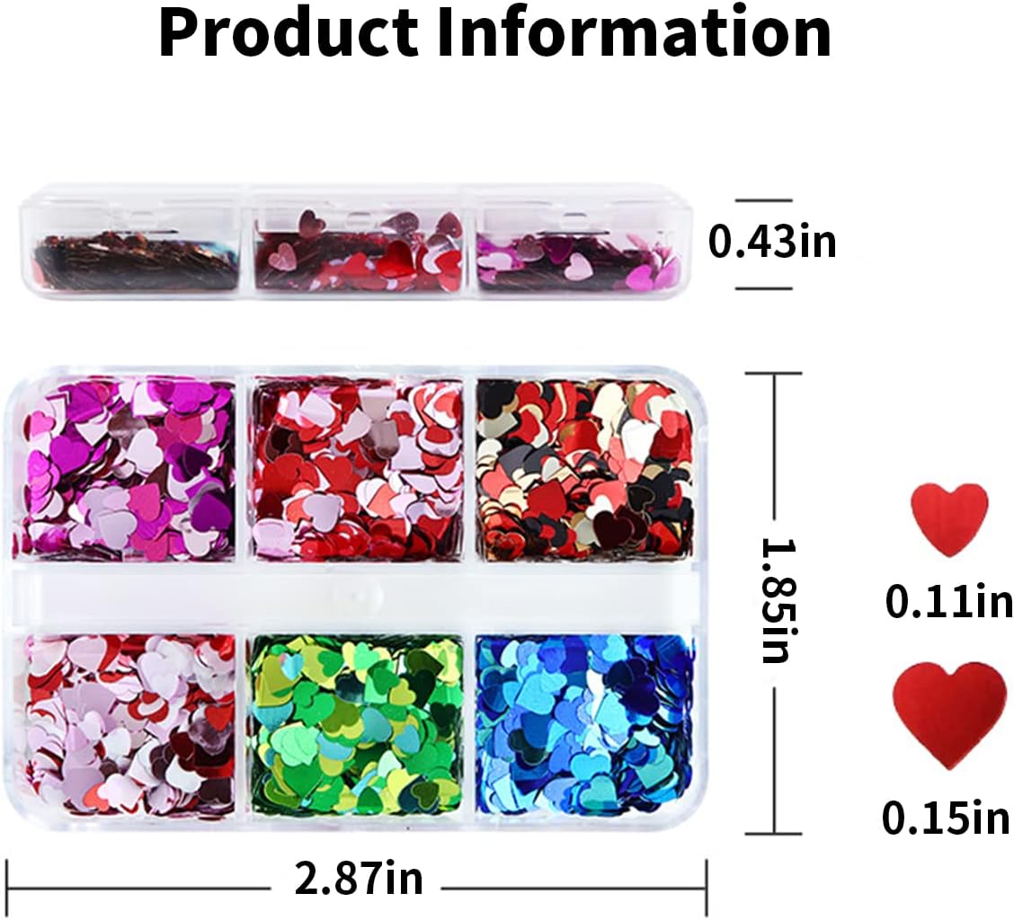 6 Grids of Holographic Sequins - 22 Mixed Hearts - DTK Nail Supply
