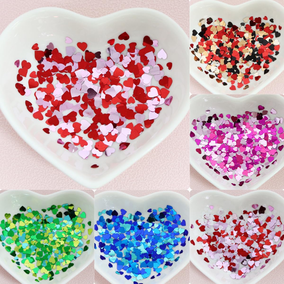 6 Grids of Holographic Sequins - 22 Mixed Hearts - DTK Nail Supply