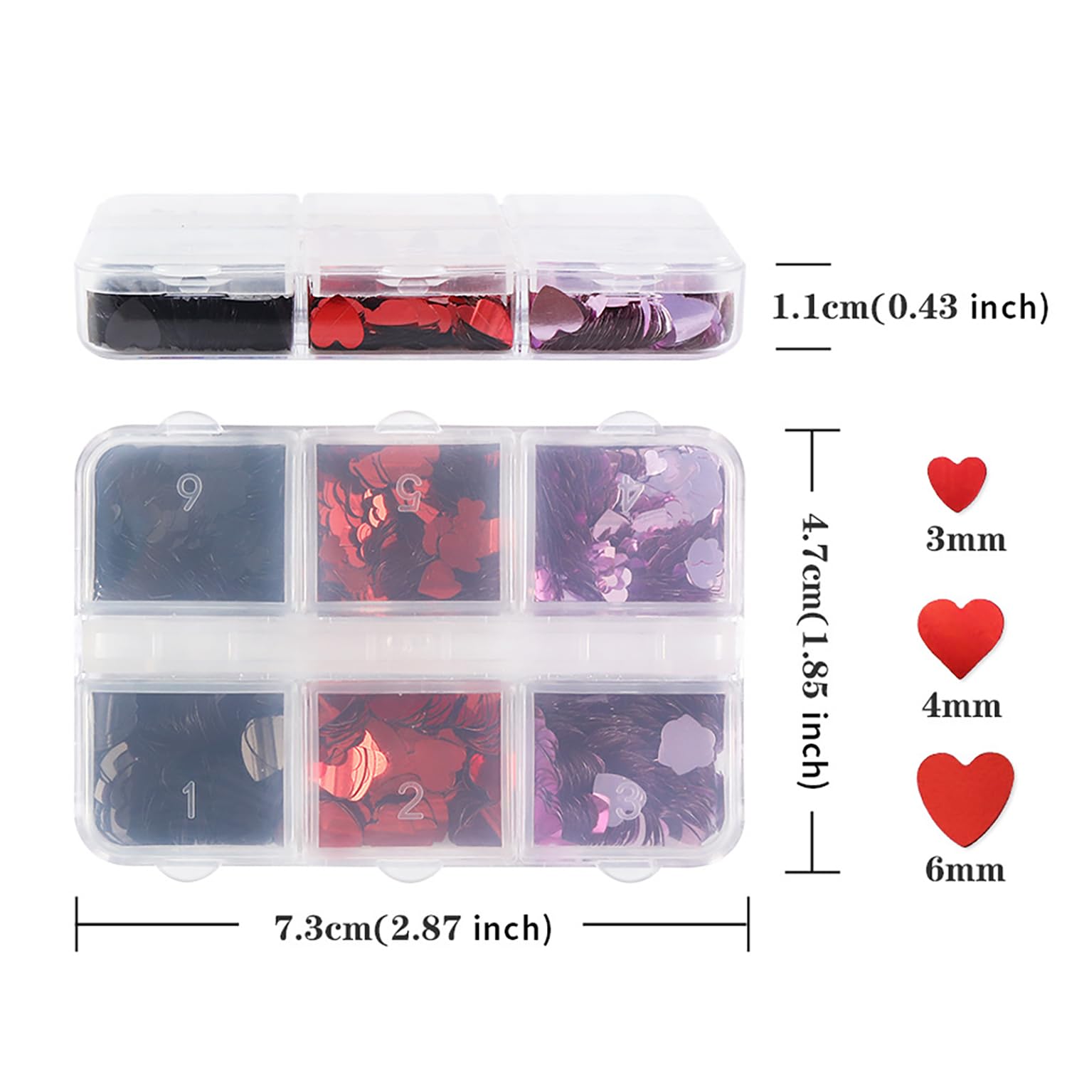 6 Grids of Holographic Sequins - 23 Hearts - DTK Nail Supply