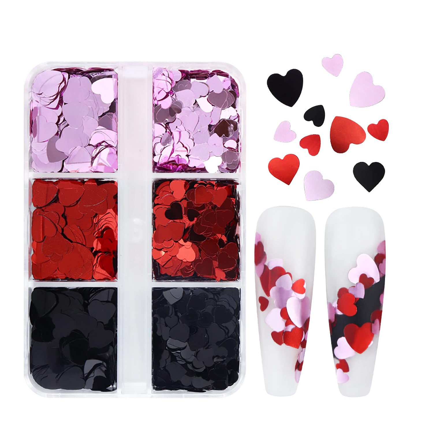 6 Grids of Holographic Sequins - 23 Hearts - DTK Nail Supply