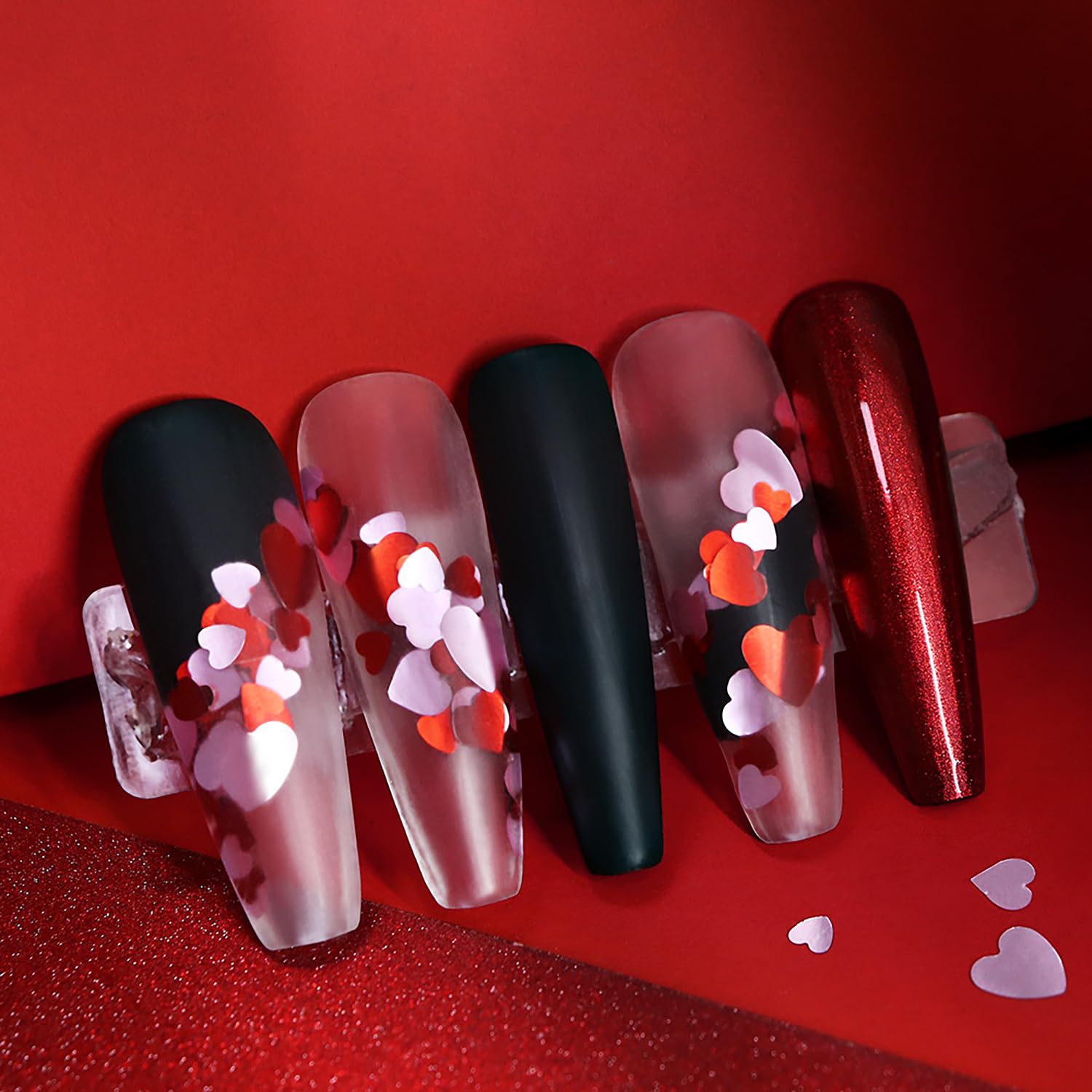 6 Grids of Holographic Sequins - 23 Hearts - DTK Nail Supply