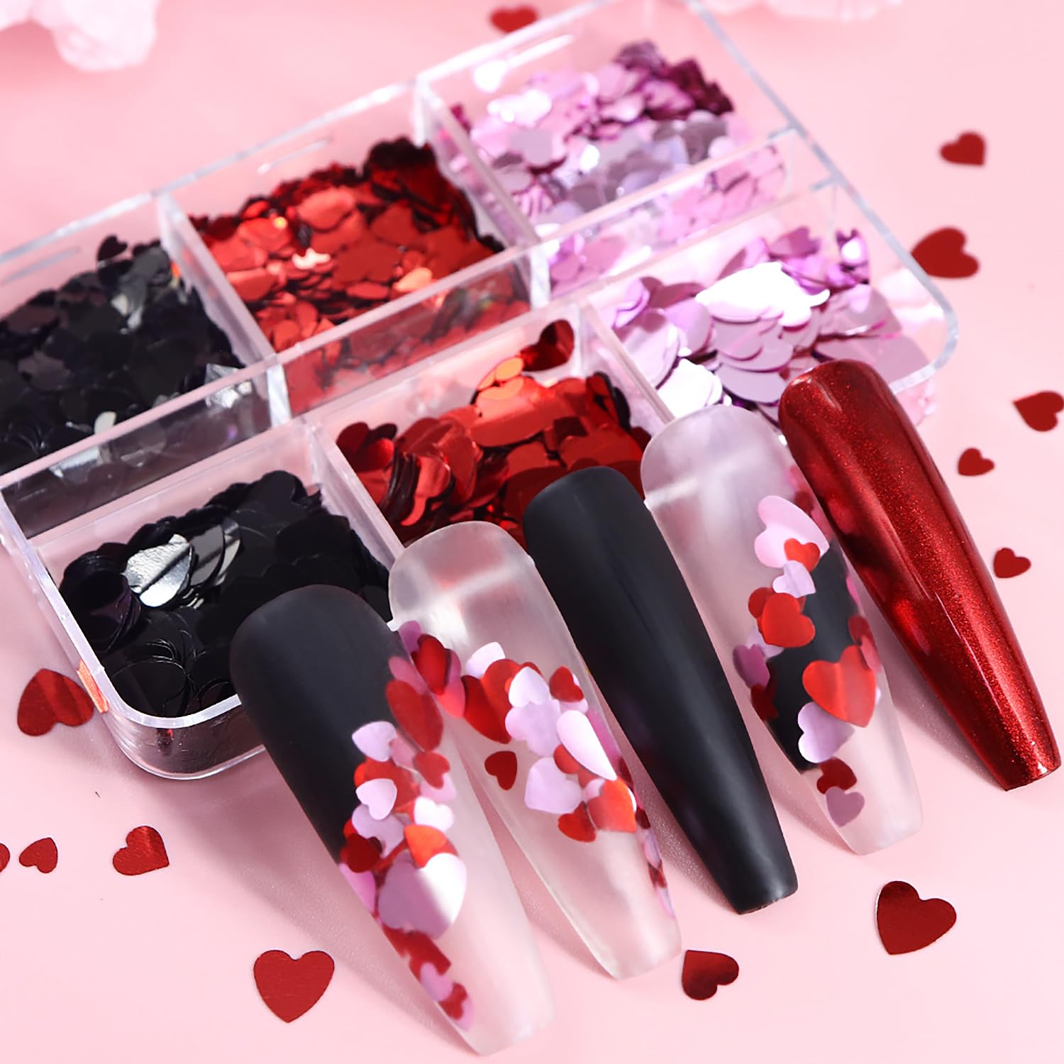 6 Grids of Holographic Sequins - 23 Hearts - DTK Nail Supply