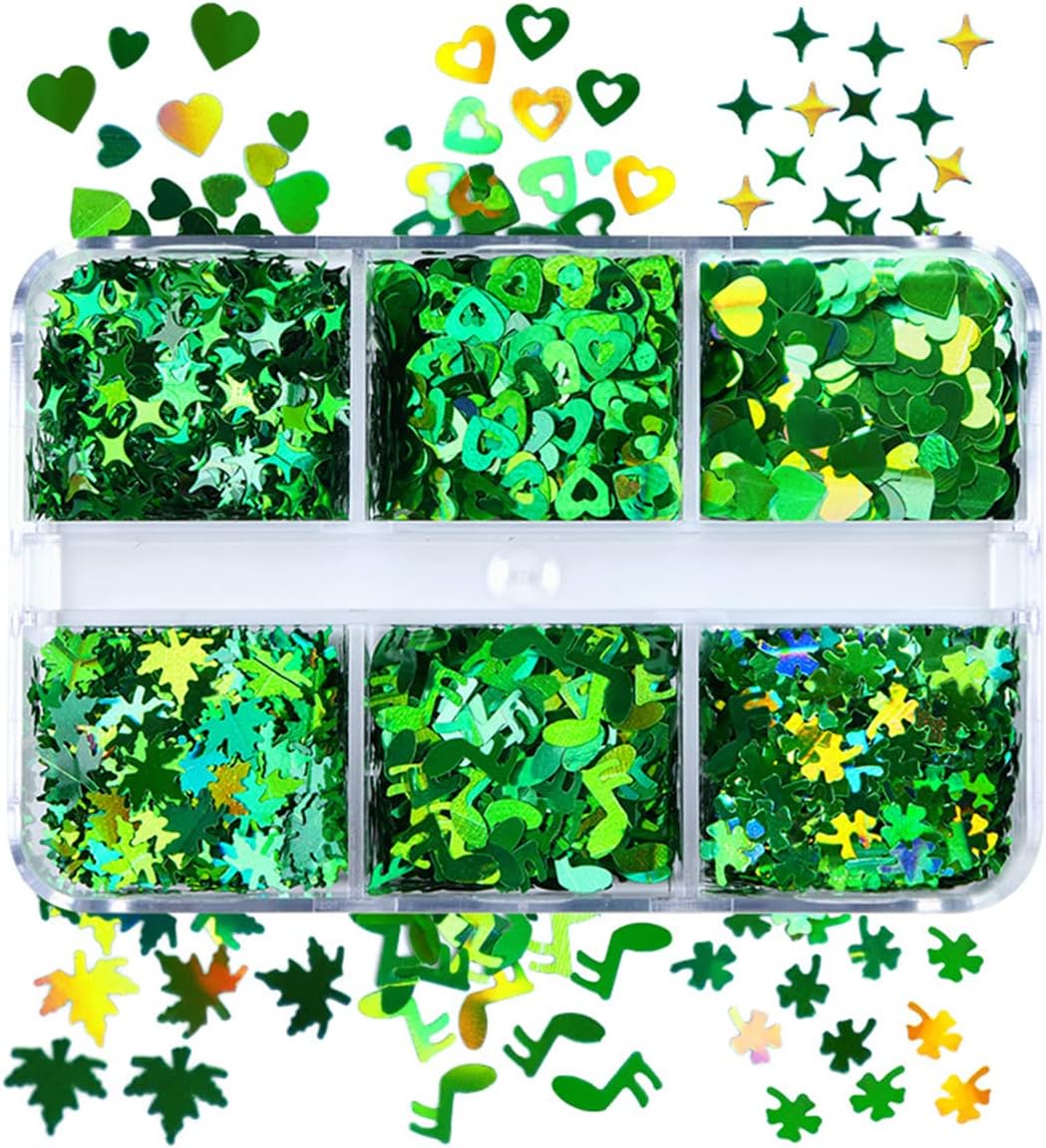 6 Grids of Holographic Sequins - 29 St Patrick's Day - DTK Nail Supply