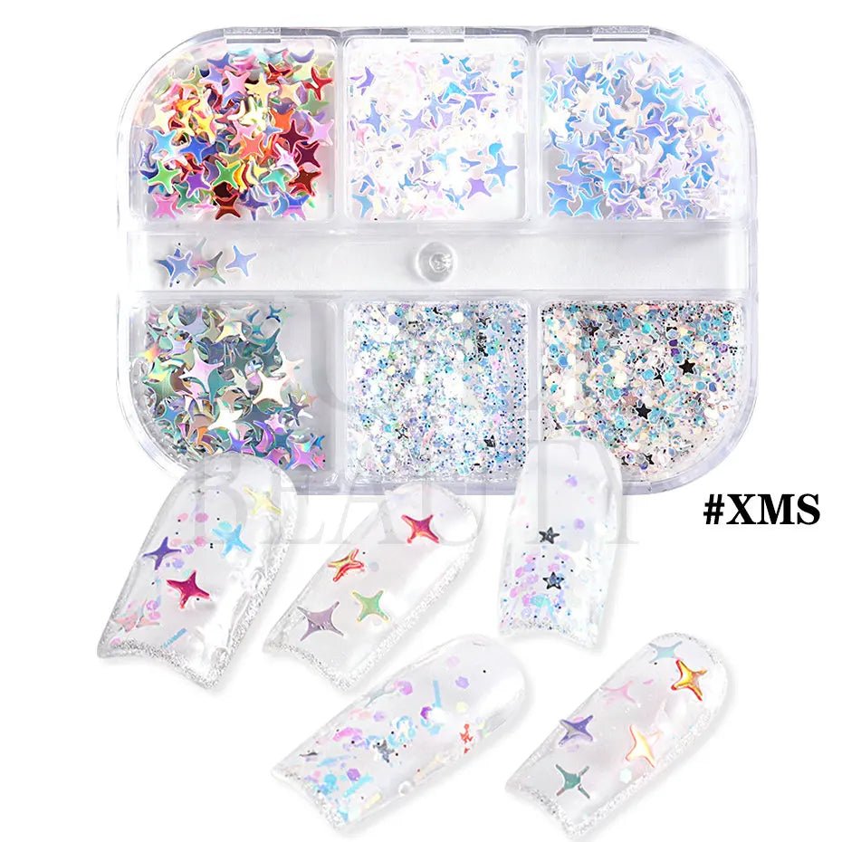 6 Grids of Holographic Sequins - XMS - 25 Sparkle - DTK Nail Supply