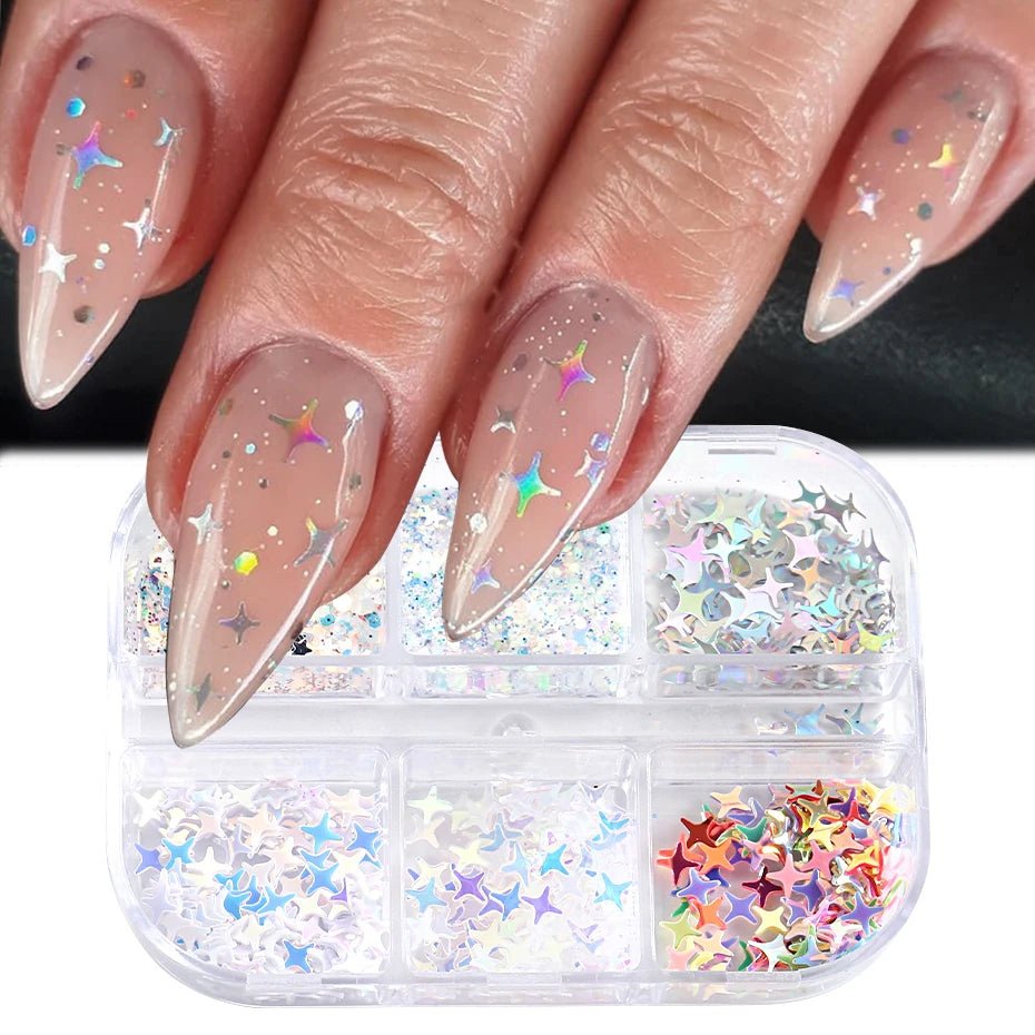 6 Grids of Holographic Sequins - XMS - 25 Sparkle - DTK Nail Supply