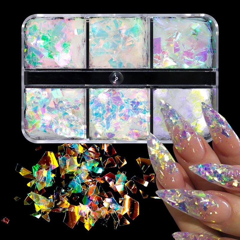 6 Grids of Iridescent Flakes -  3 - Fairytale - DTK Nail Supply