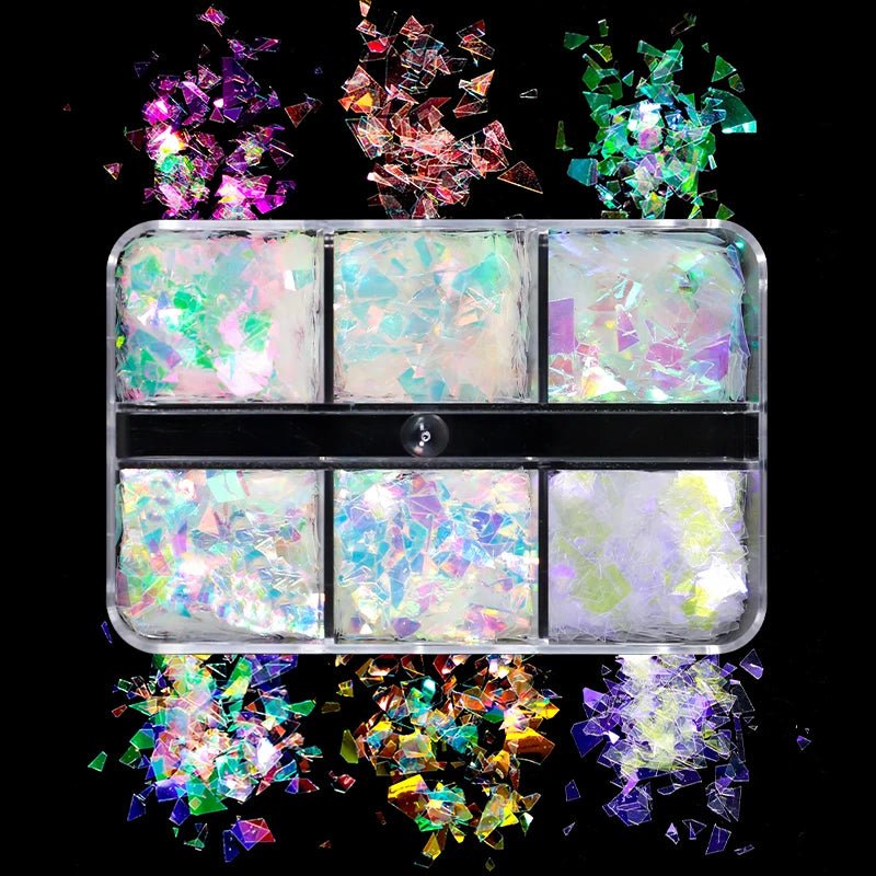 6 Grids of Iridescent Flakes -  3 - Fairytale - DTK Nail Supply