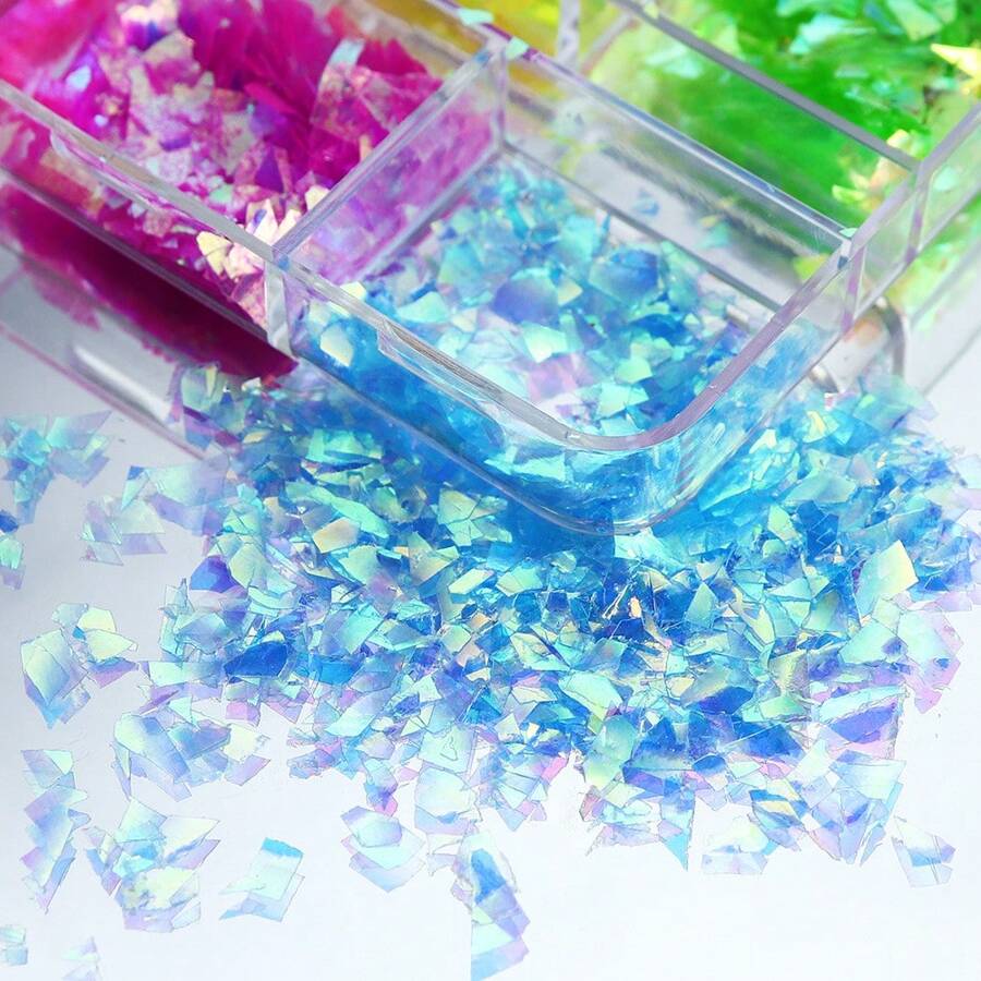 6 Grids of Iridescent Flakes - 4 - Neon - DTK Nail Supply