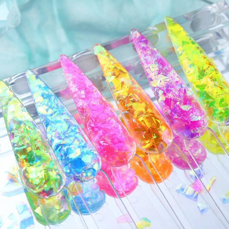 6 Grids of Iridescent Flakes - 4 - Neon - DTK Nail Supply